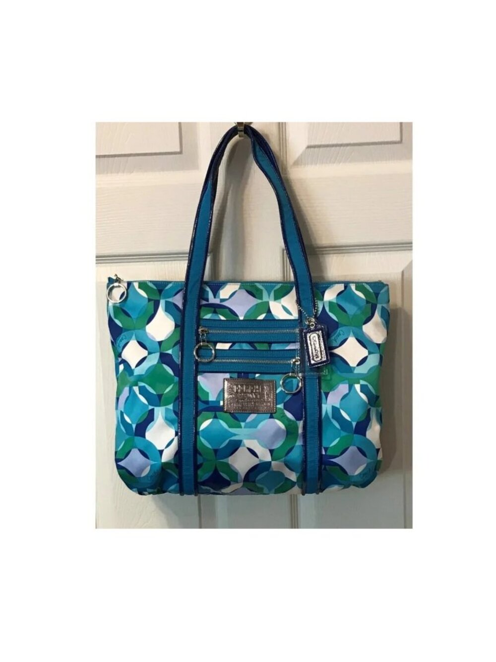 Coach Poppy Blue / Green Kaleidoscope Glam Signature Tote Bag Handbag 14747 RARE